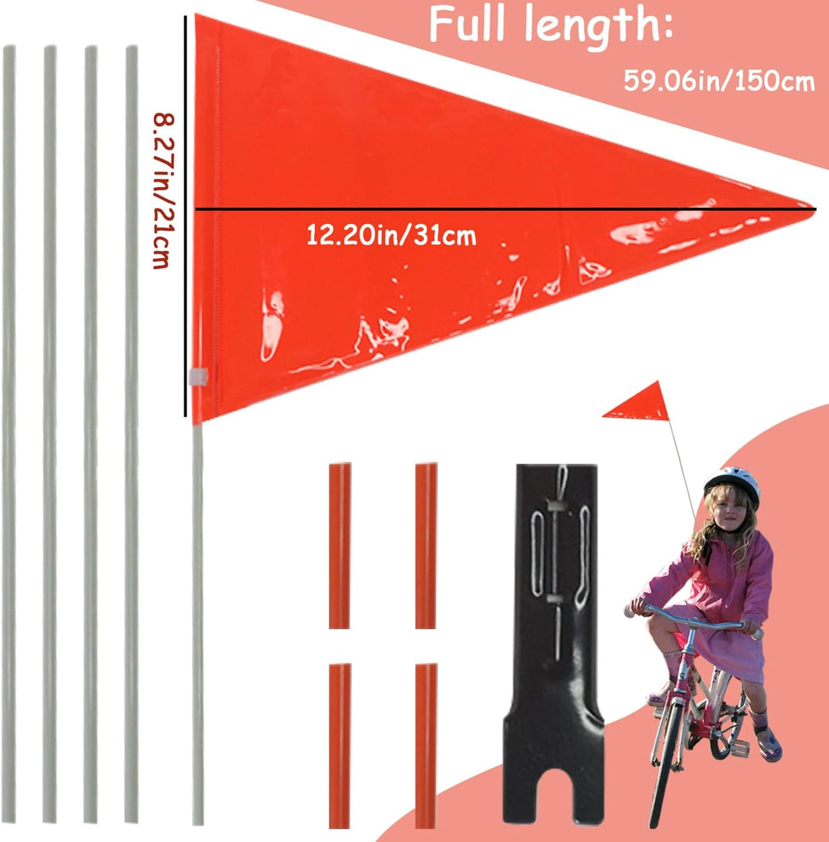 Reflective Adjustable Height Bicycle Safety Flag with Mounting Bracket K688020