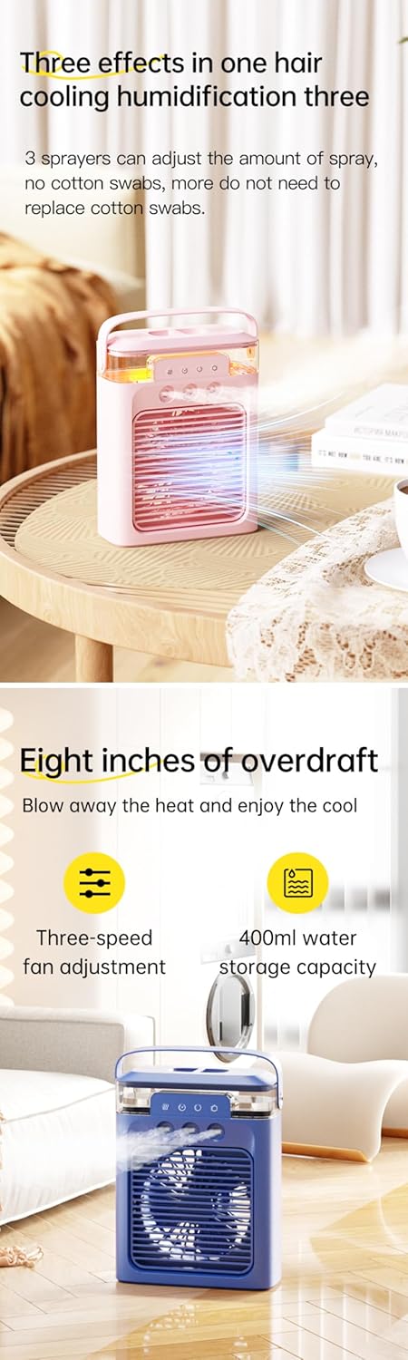 Mini Air Cooler Portable Air Conditioner Evaporative Air Cooler Cordless Desktop Cooling Fan I244254