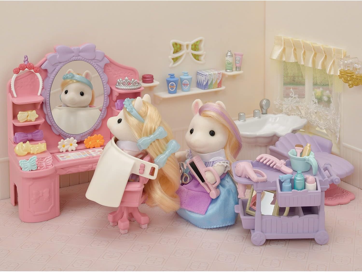Pony's Hair Stylist Set Dollhouse Playset with Figure and Accessories Z643