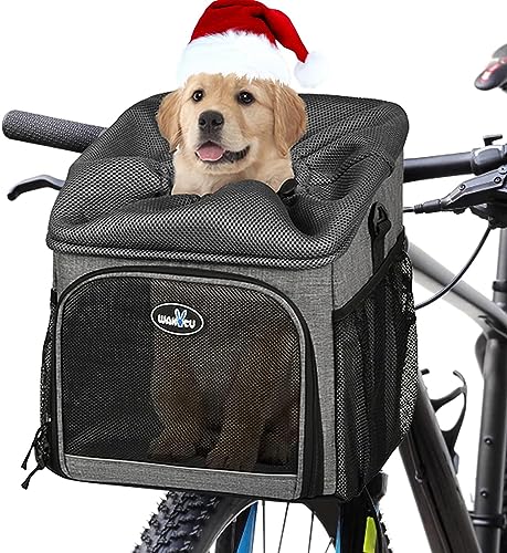 Dog Bike Basket Carrier with Reflective Strips and 2 Side Storage Pockets C33215