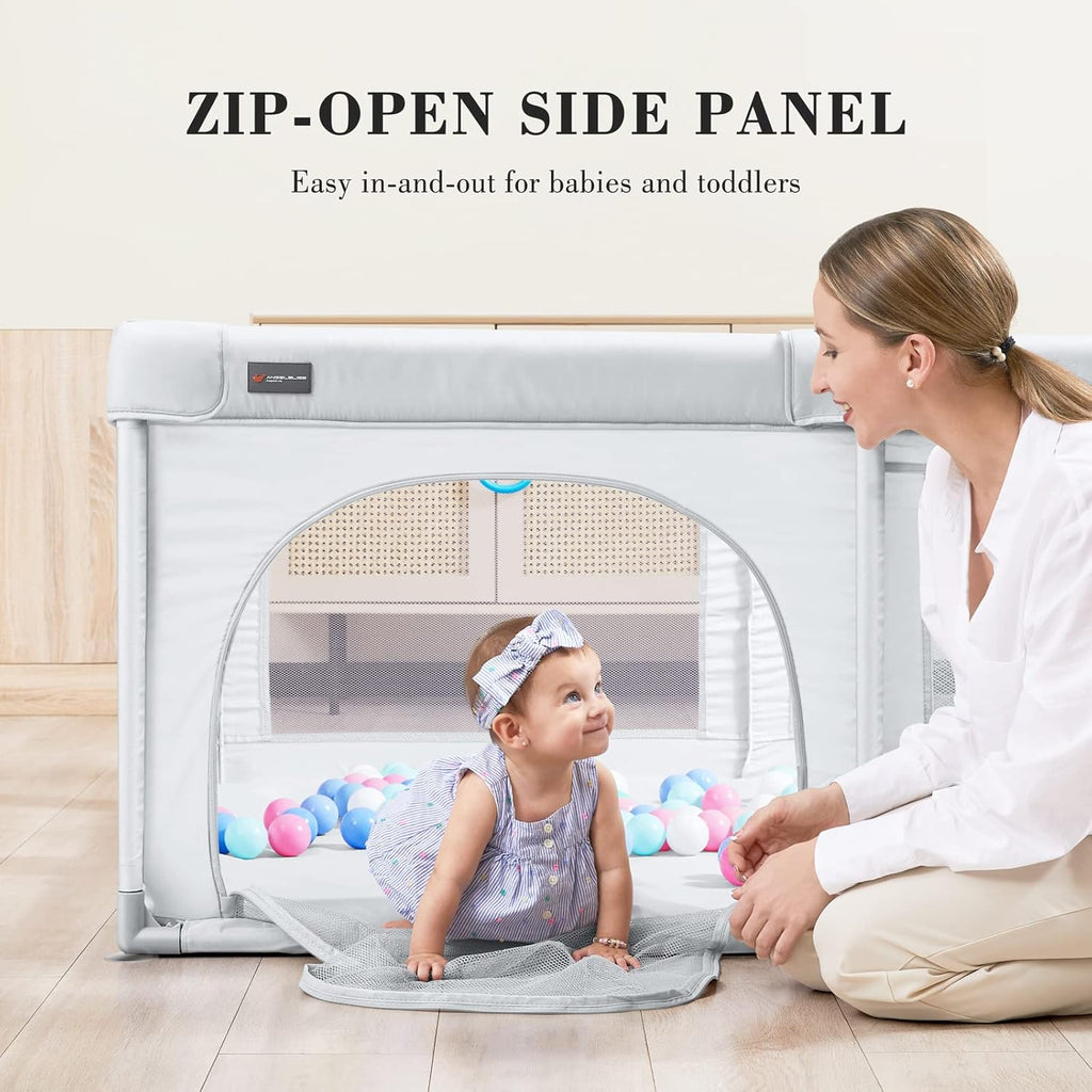 Grey 63”x47” Baby Playpen with Breathable Mesh O7313