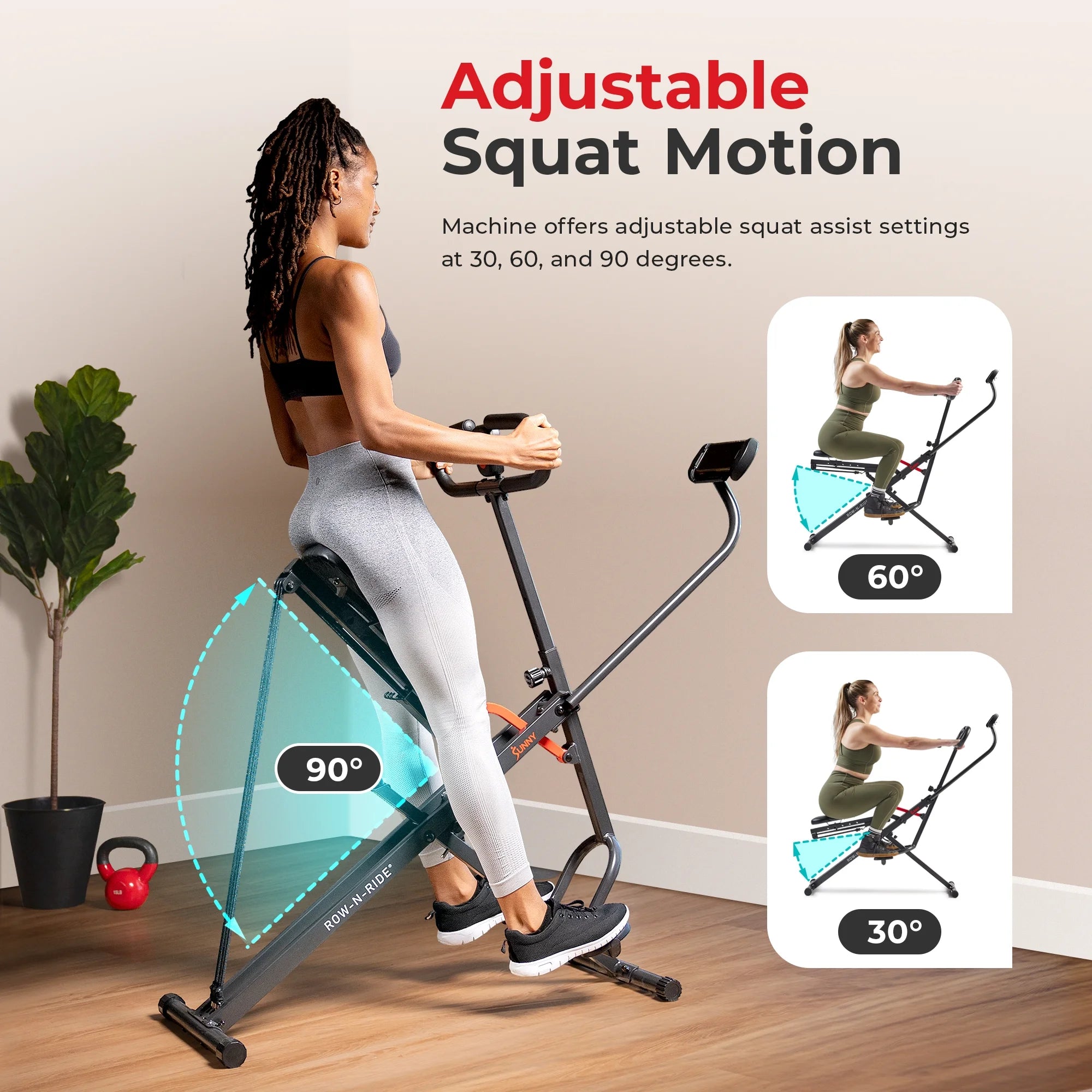 Smart Upright Row-N-Ride Exerciser, Squat Assist Trainer with Adjustable Resistance, Foldable H7821