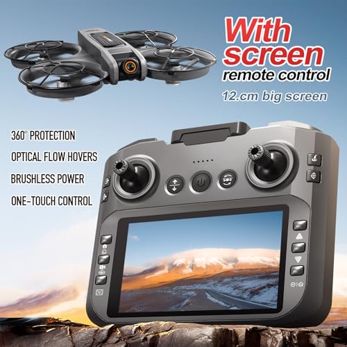 RC Drone with Screen On Controller, Brushless Motor Drone with Dual Cameras K888