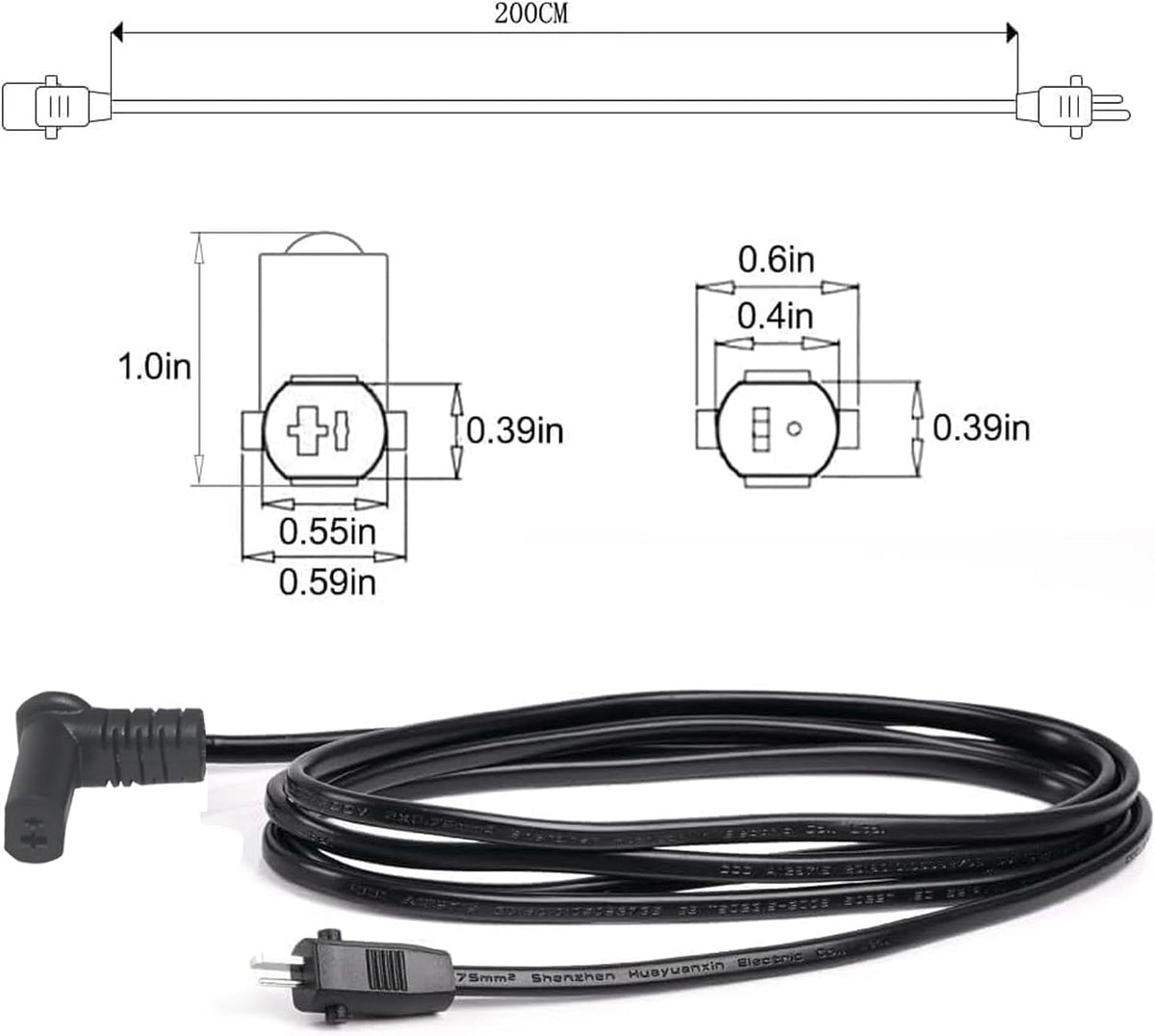 2-Pin Power Adapter with Extension L Shape Cable Cord for Lift Chair X110031